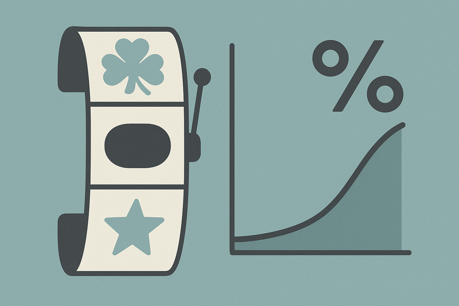 Illustration of slot reels next to a probability curve representing return-to-player percentage